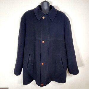 Mario Valente Mens Black Wool & Cashmere Coat Size 44 Fleur-de-lis Buttons Italy